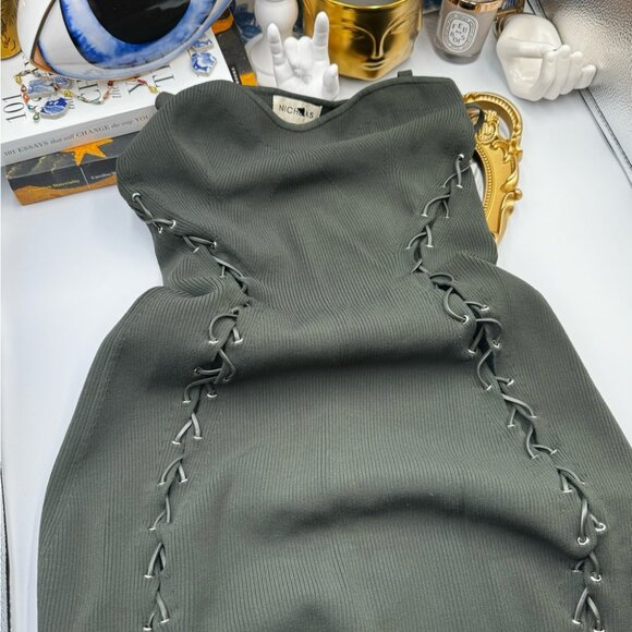🆕 NICHOLAS 🧿 NWT Palmer Lace Up Ribbed Knit Maxi Dress, Olive Green - Sz M - Picture 11 of 15